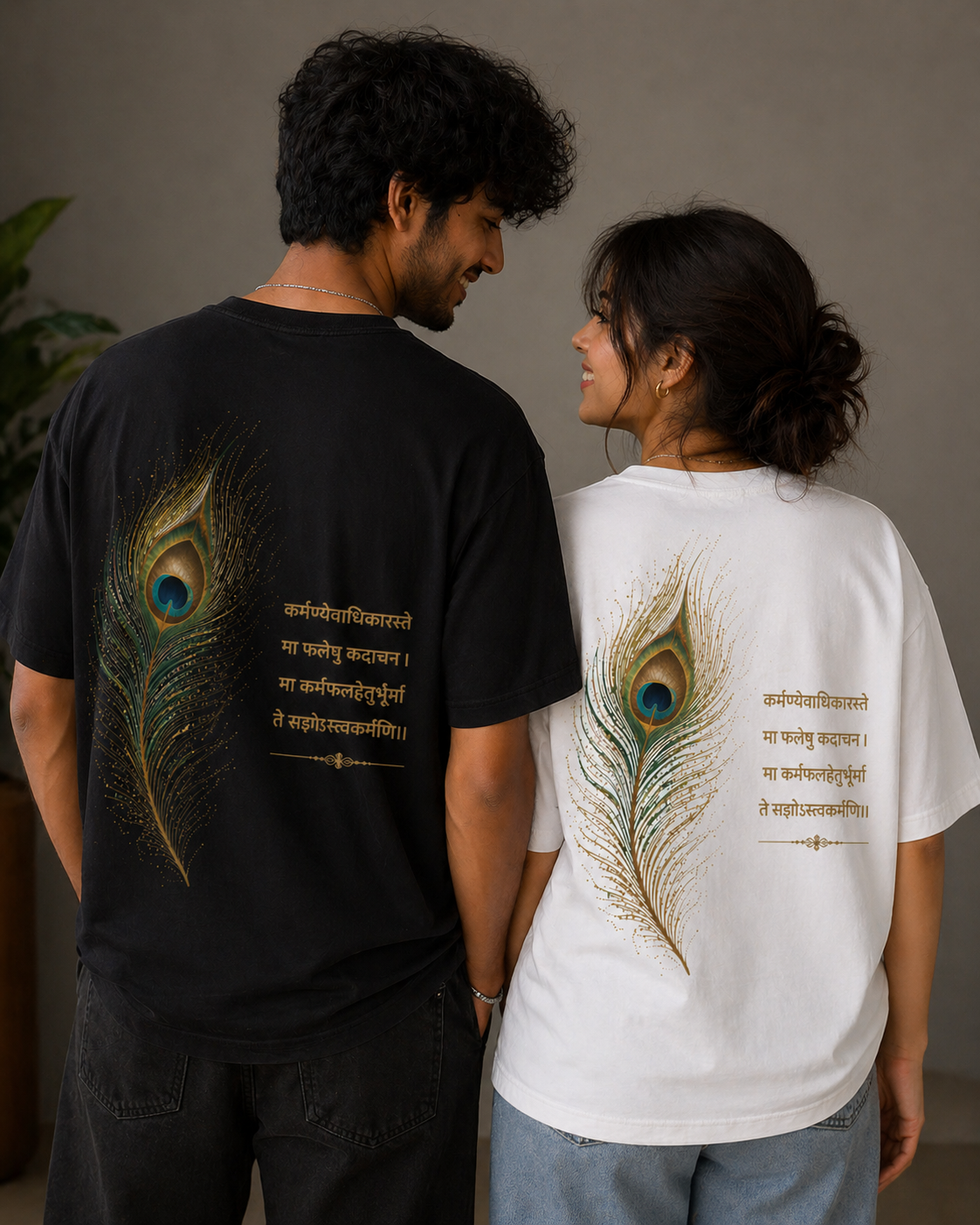 Babusha Krishna Feather Oversized Tee – Black & White Edition